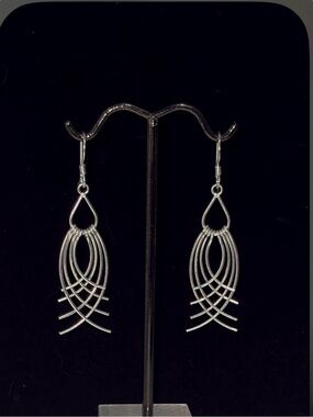 Boho Fringe Teardrop Dangle Hook Earrings 925 Sterling Silver Multi Wire 2”